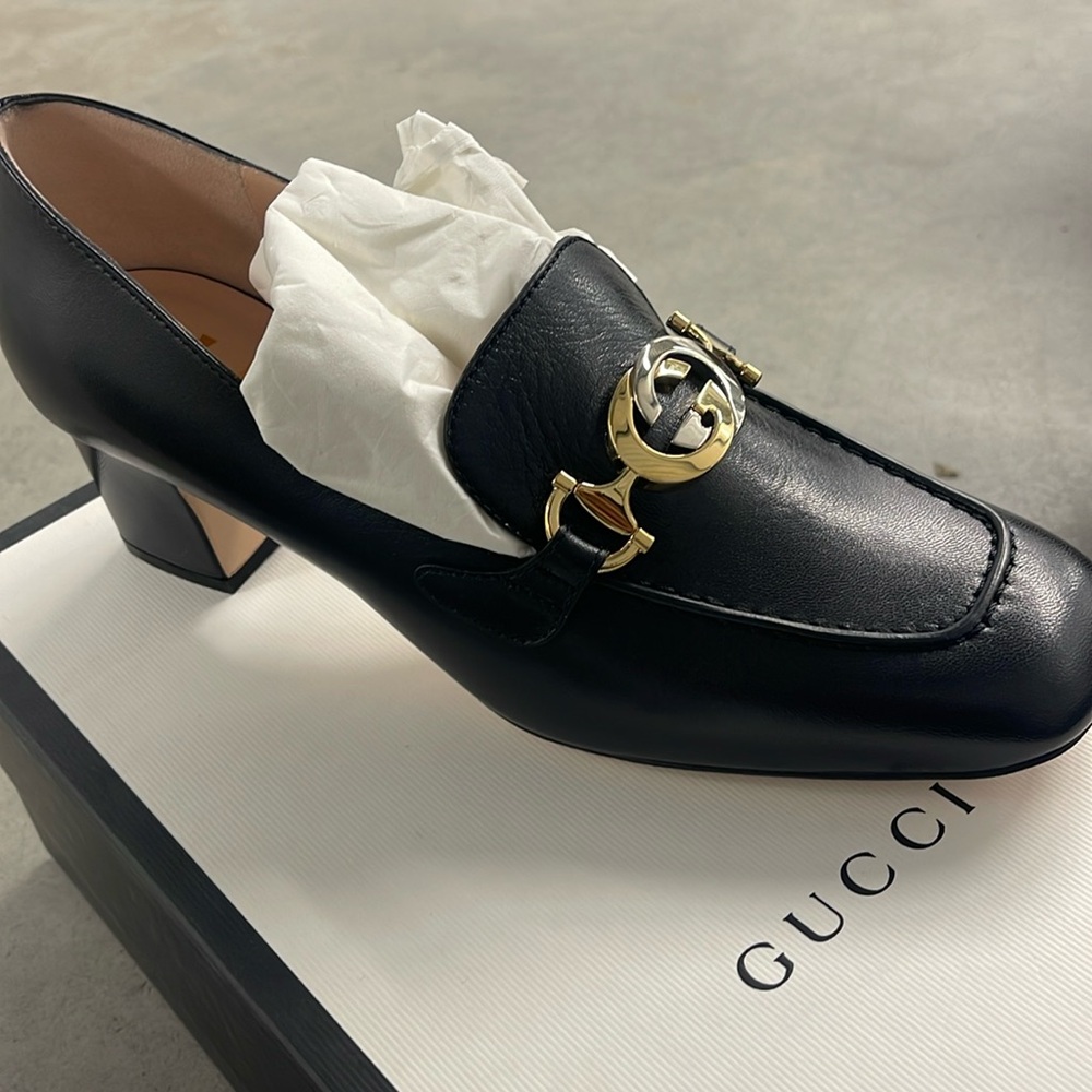 GUCCI Calfskin Zumi Mid Heel Loafer